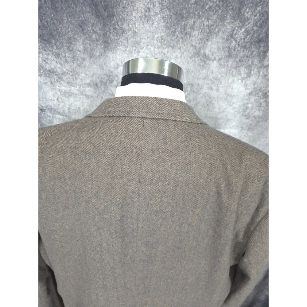 English Manor Tweed Blazer Jacket Mens 48 L‎ Brown Sport Coat 2 B Wooden Buttons